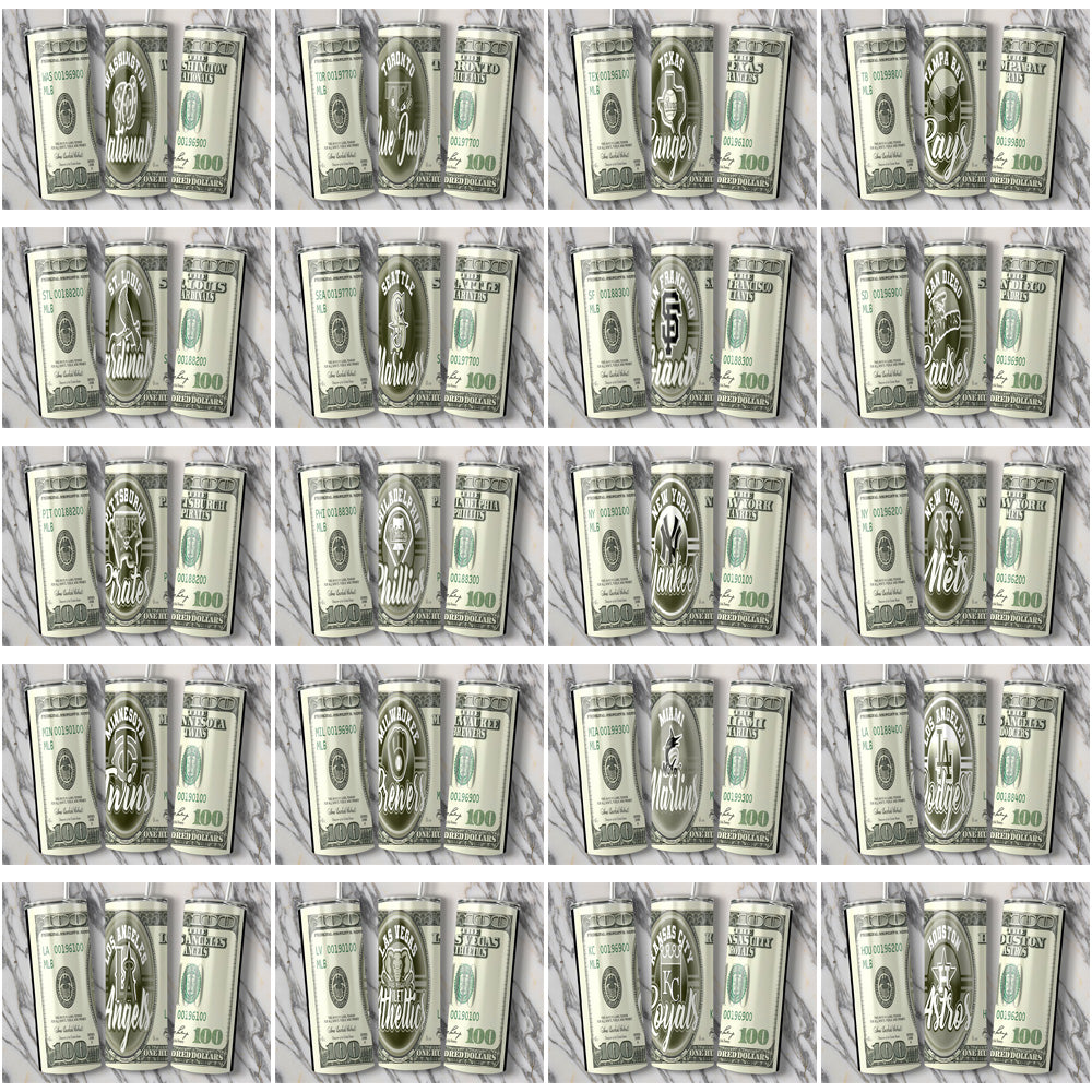 30 Baseball Teams 100 Dollar Bill Tumbler Wrap Bundle JPG