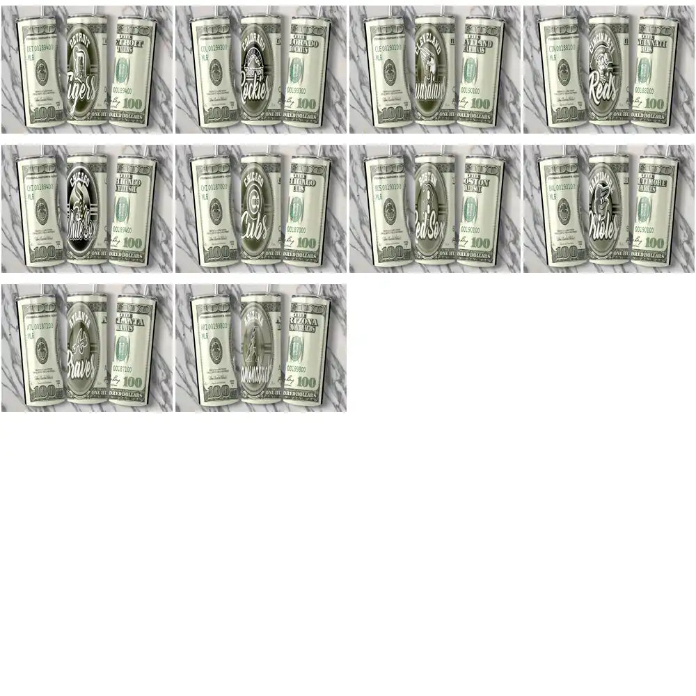 30 Baseball Teams 100 Dollar Bill Tumbler Wrap Bundle JPG