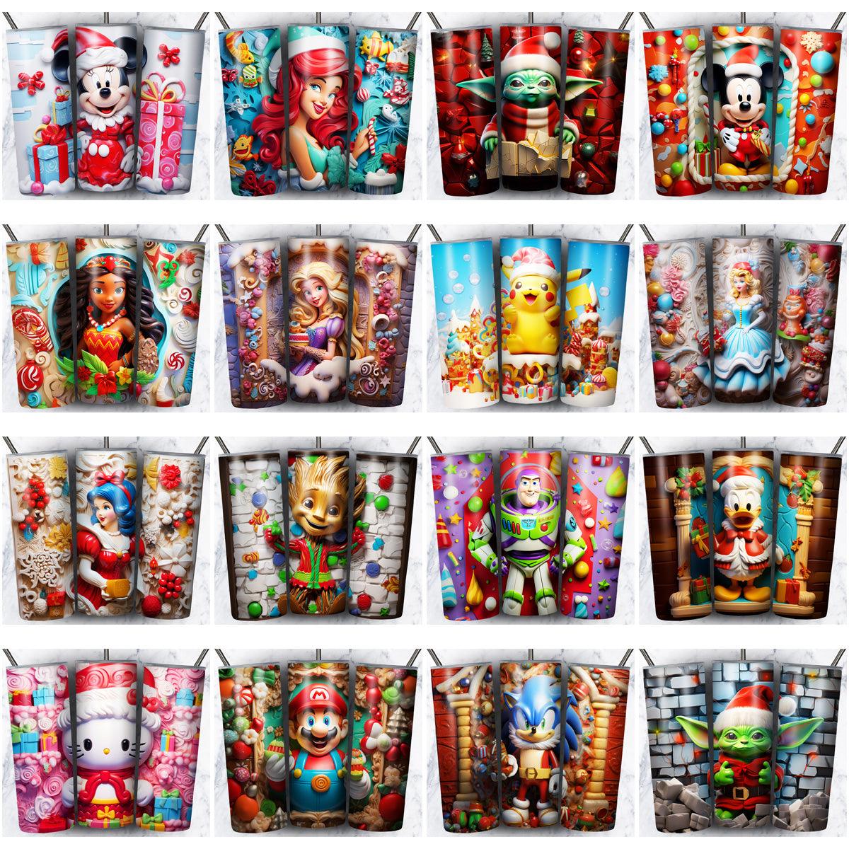 95 Colorful 3D Cartoon Christmas Tumbler Wrap Designs Bundle JPG