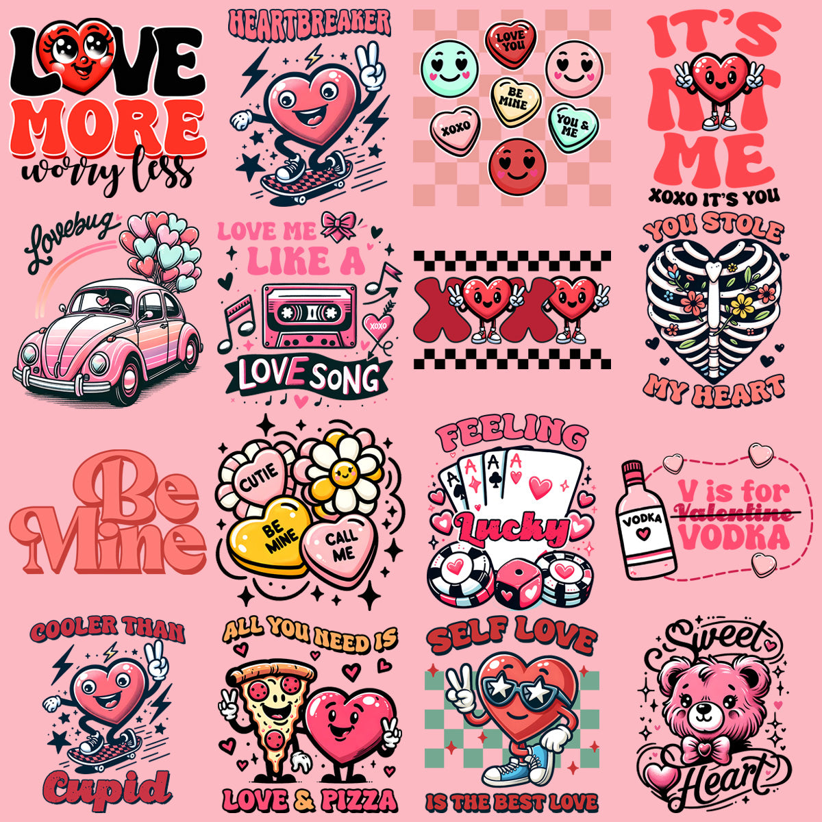 19 Retro Valentine Designs Bundle Png