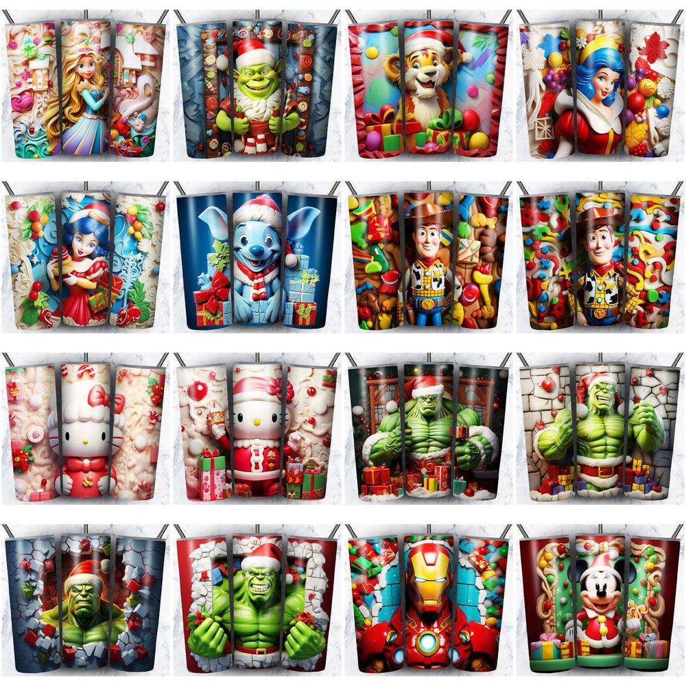 95 Colorful 3D Cartoon Christmas Tumbler Wrap Designs Bundle JPG