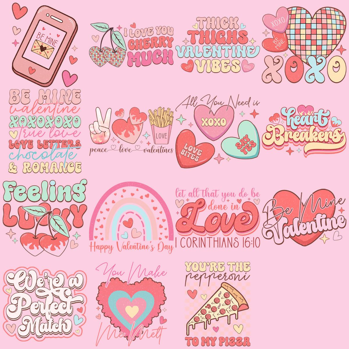 14 Retro Valentine Designs Bundle Png