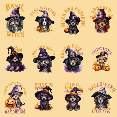 Paquete de 39 Diseños PNG con Frases de Perros Brujas de Halloween