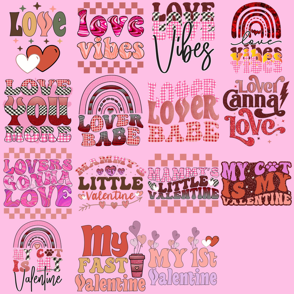 14 Retro Valentine Designs Bundle Png