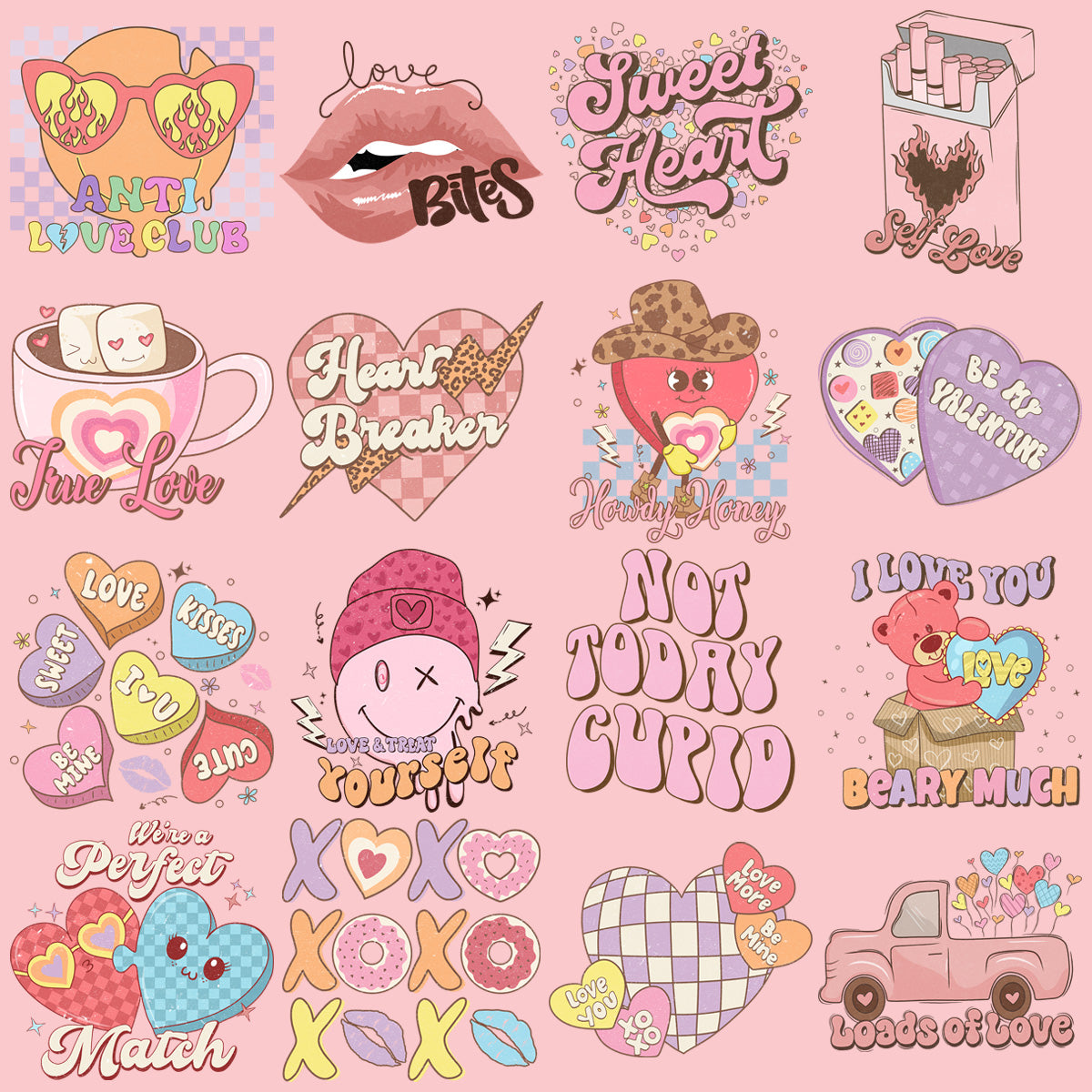 19 Retro Valentine Designs Bundle Png