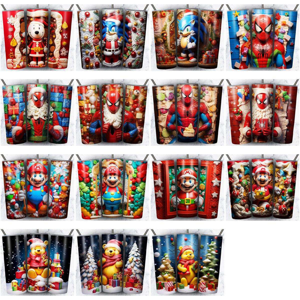 95 Colorful 3D Cartoon Christmas Tumbler Wrap Designs Bundle JPG