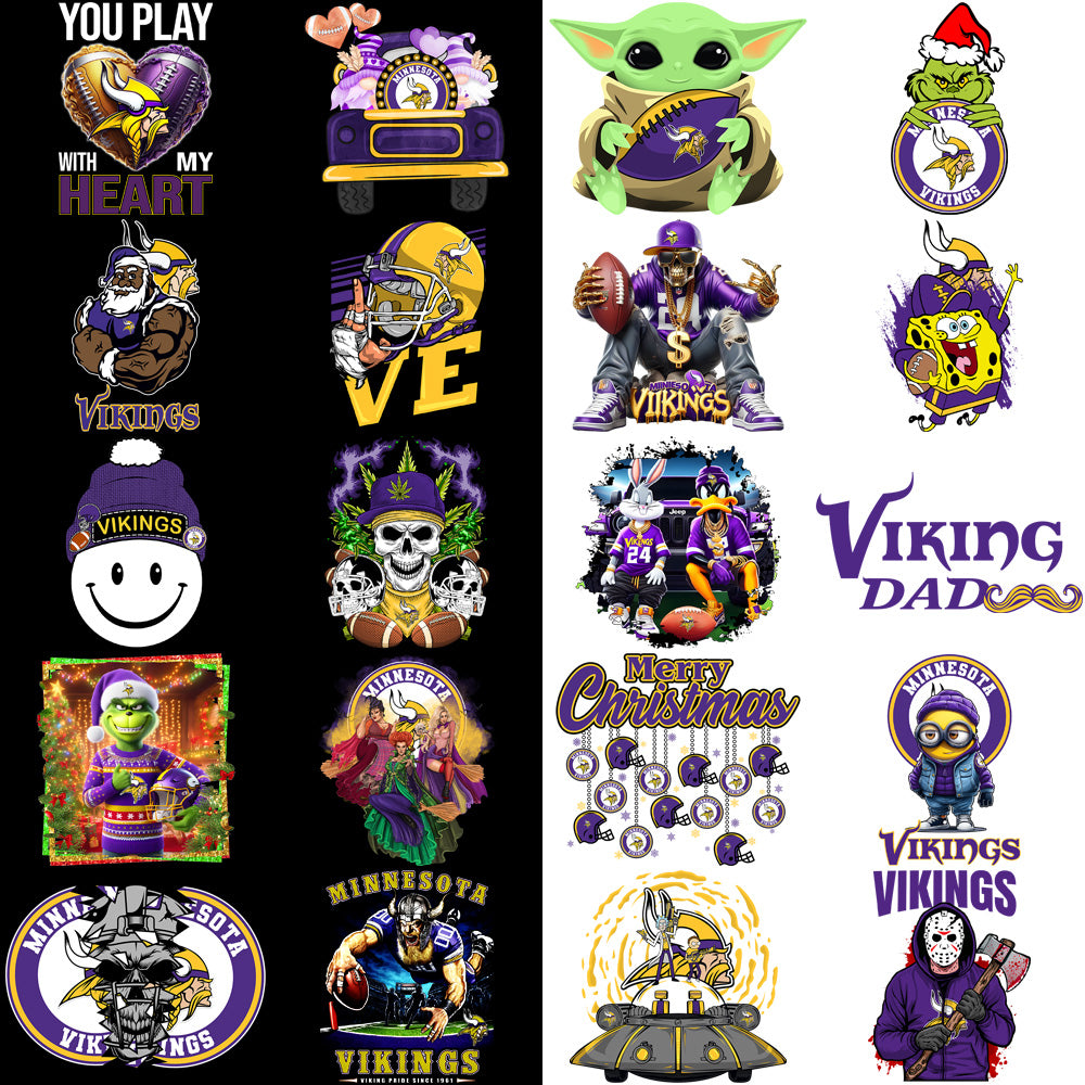 48 Minnesota Vikings V3 Football Designs Bundle PNG