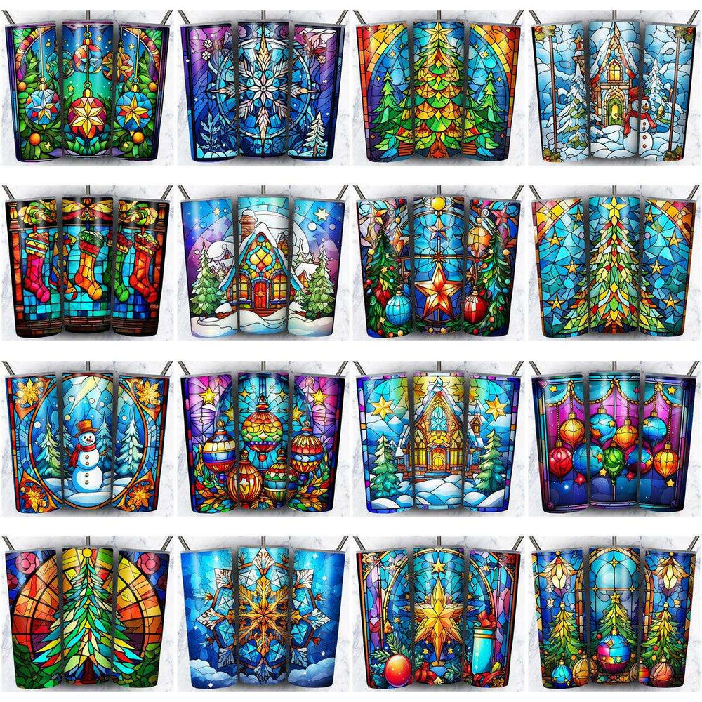 37 Christmas Stained Glass Tumbler Wrap Designs Bundle JPG