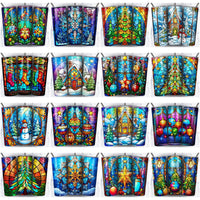Load image into Gallery viewer, 37 Christmas Stained Glass Tumbler Wrap Designs Bundle JPG
