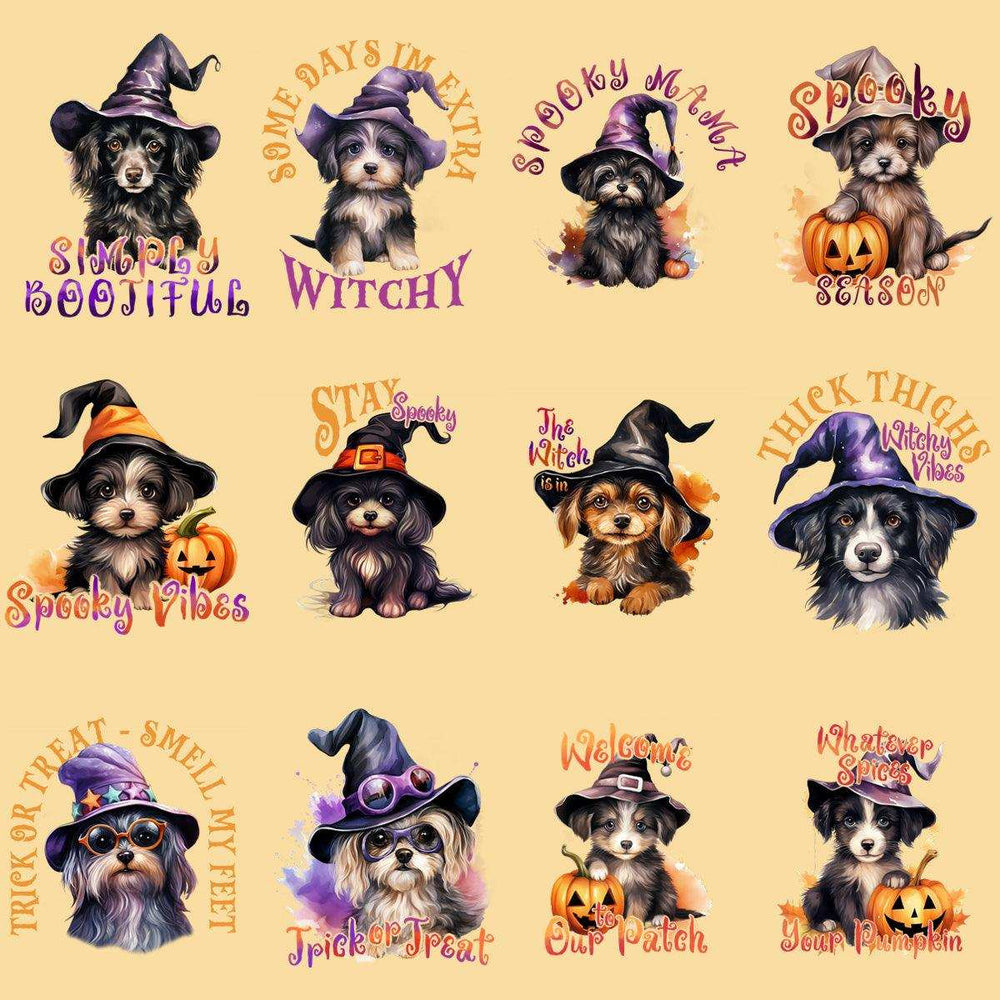 39 Halloween Witch Dogs Quotes Designs Bundle PNG