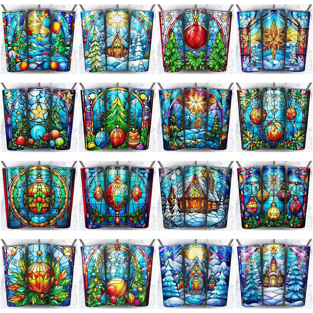37 Christmas Stained Glass Tumbler Wrap Designs Bundle JPG
