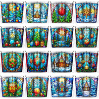 Load image into Gallery viewer, 37 Christmas Stained Glass Tumbler Wrap Designs Bundle JPG

