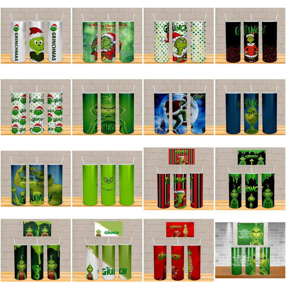 25 Grinch Christmas Tumbler Wrap Designs Bundle JPG