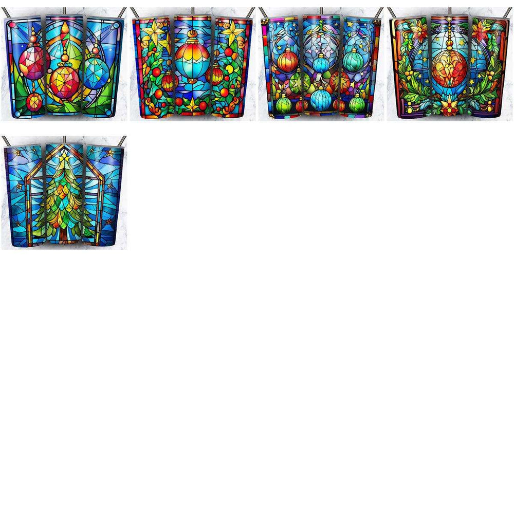 37 Christmas Stained Glass Tumbler Wrap Designs Bundle JPG