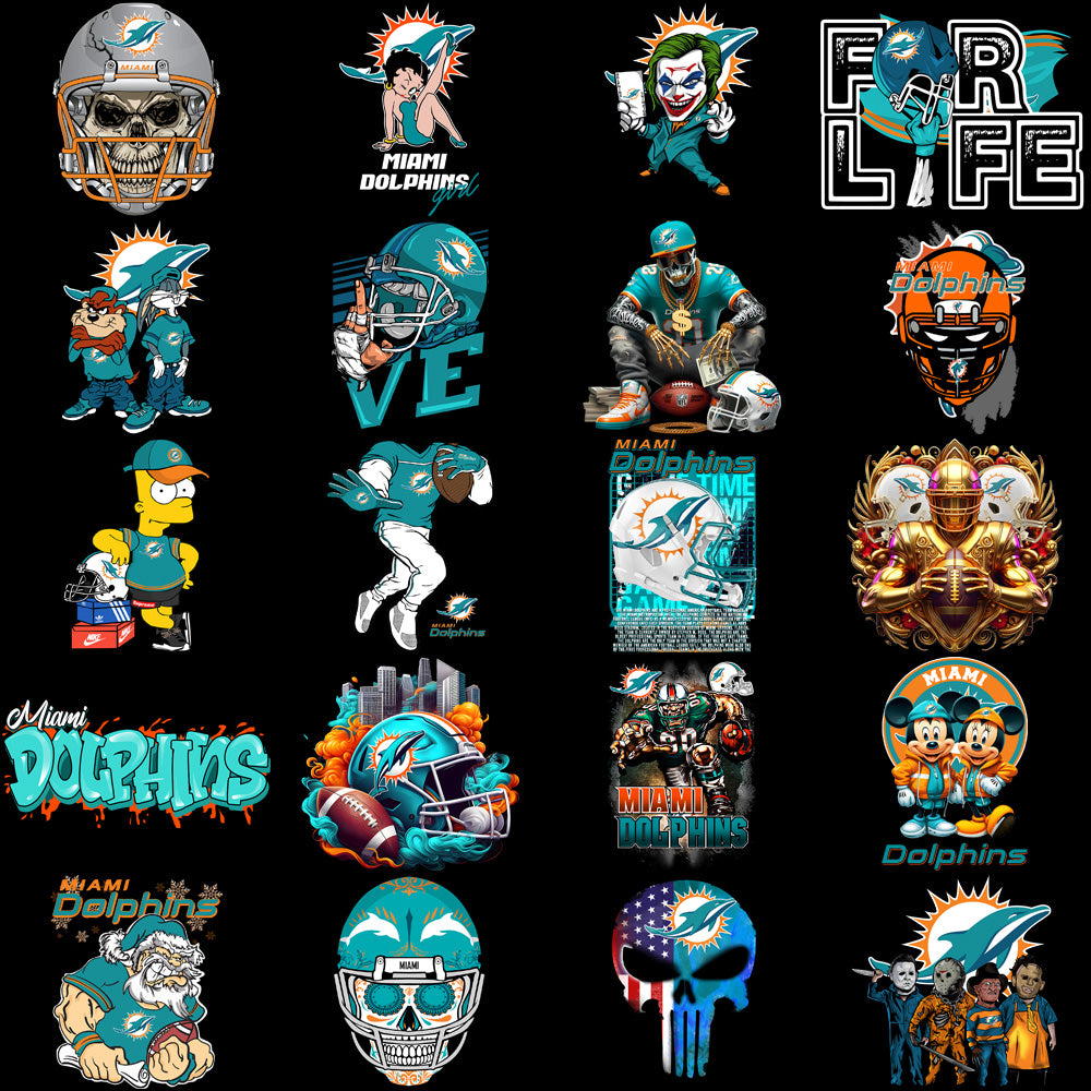 49 Miami Dolphins V1 Football Designs Bundle PNG