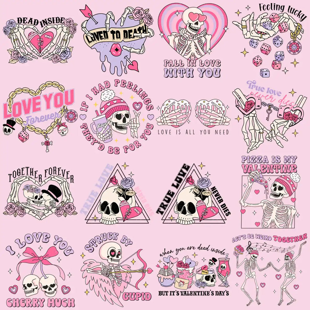 15 Skeleton Valentine Designs Bundle Png