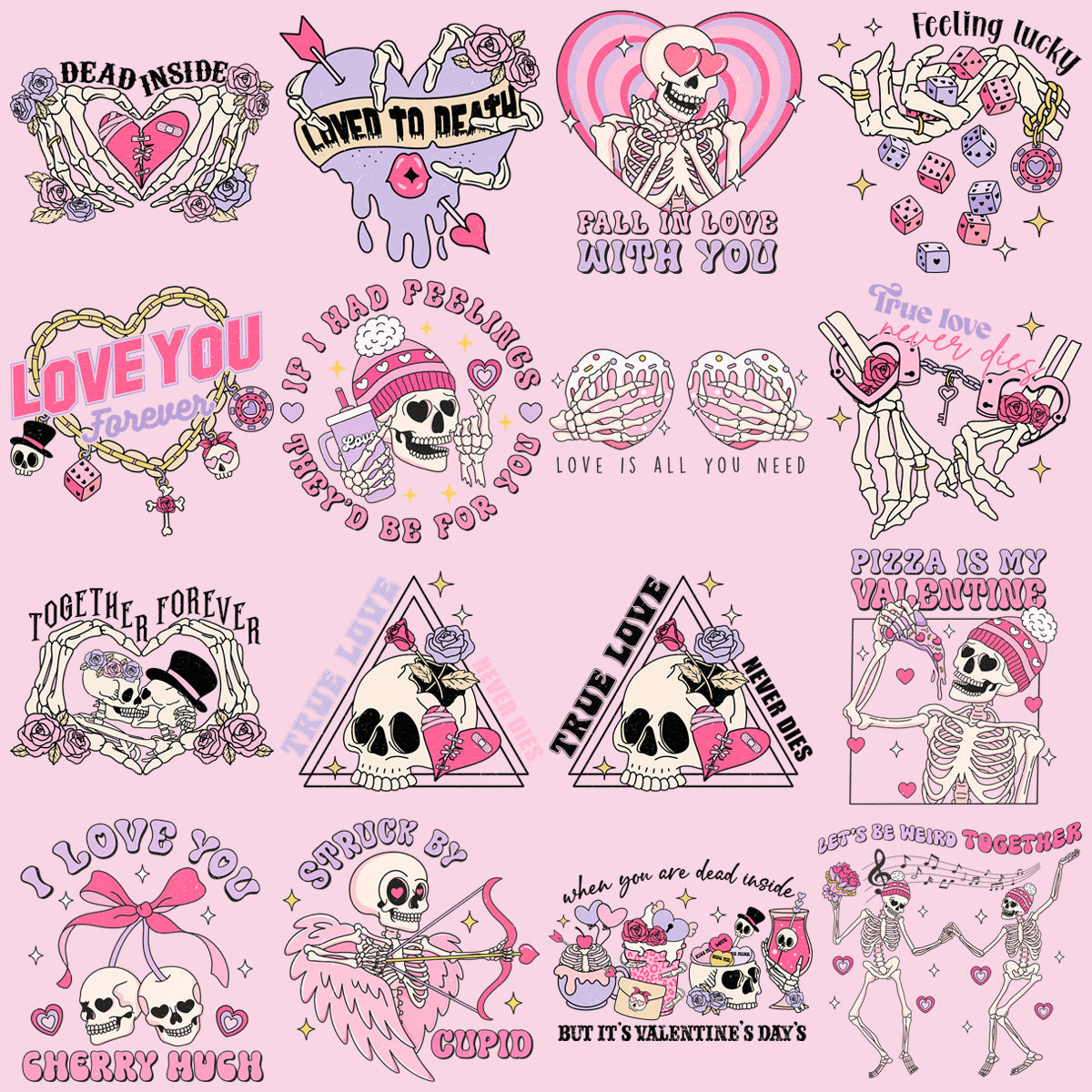 15 Skeleton Valentine Designs Bundle Png