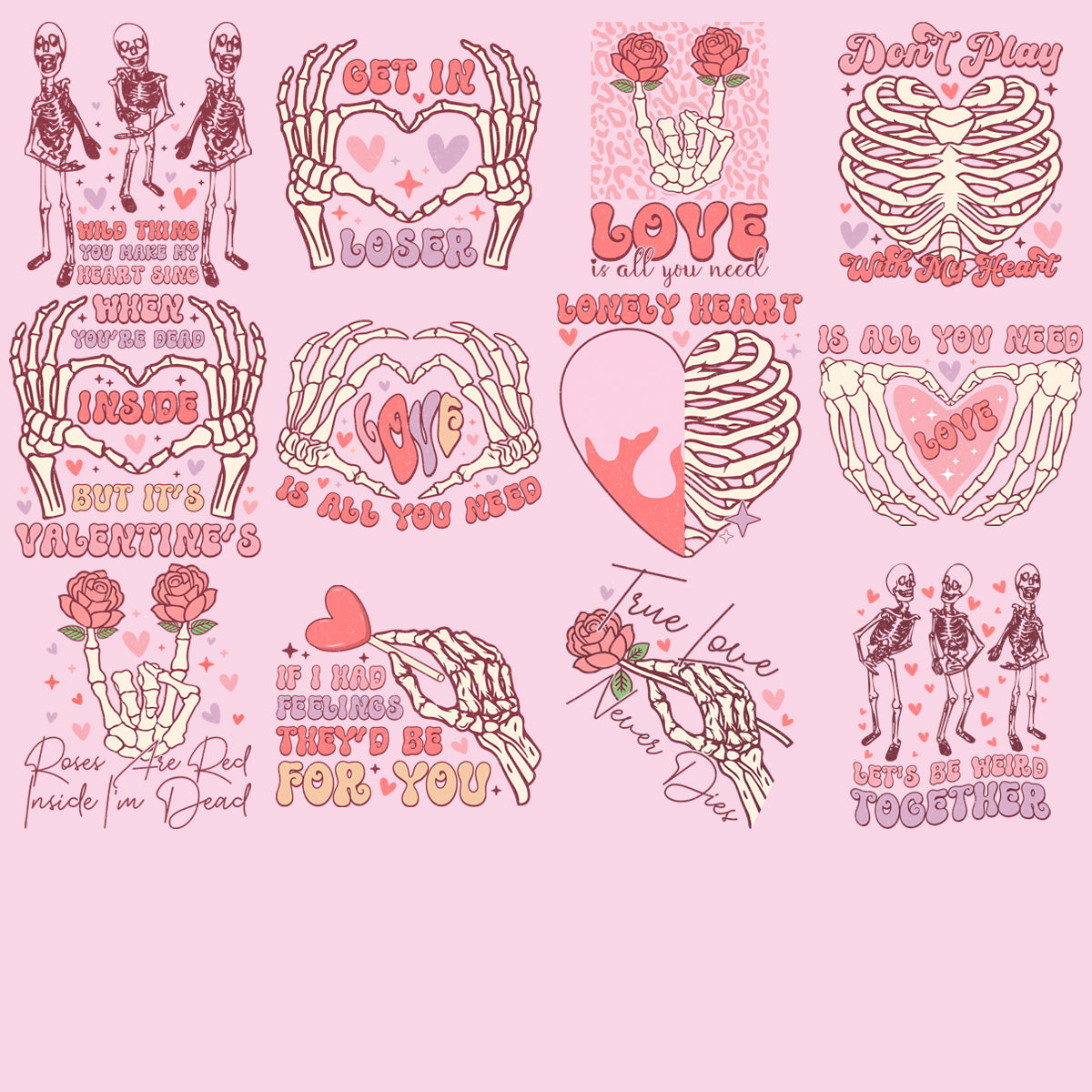 11 Skeleton Valentine Designs Bundle Png