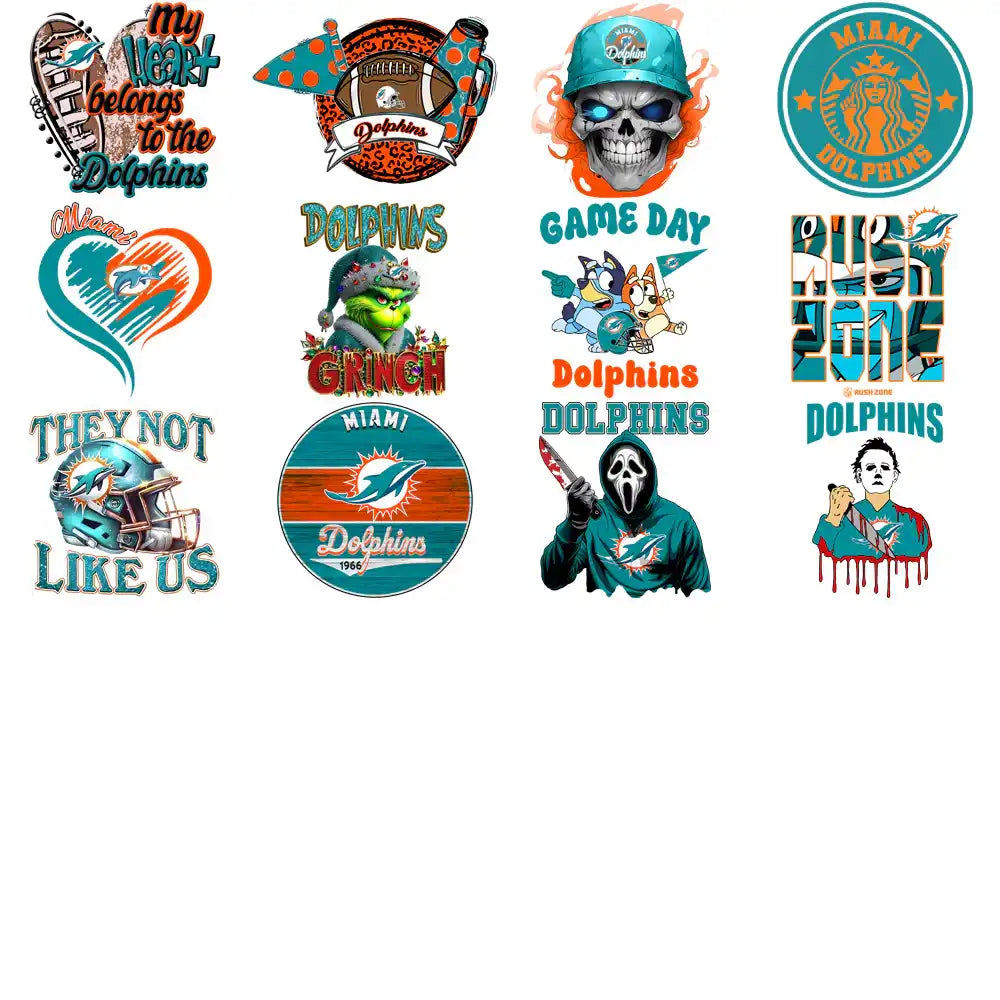 49 Miami Dolphins V1 Football Designs Bundle PNG