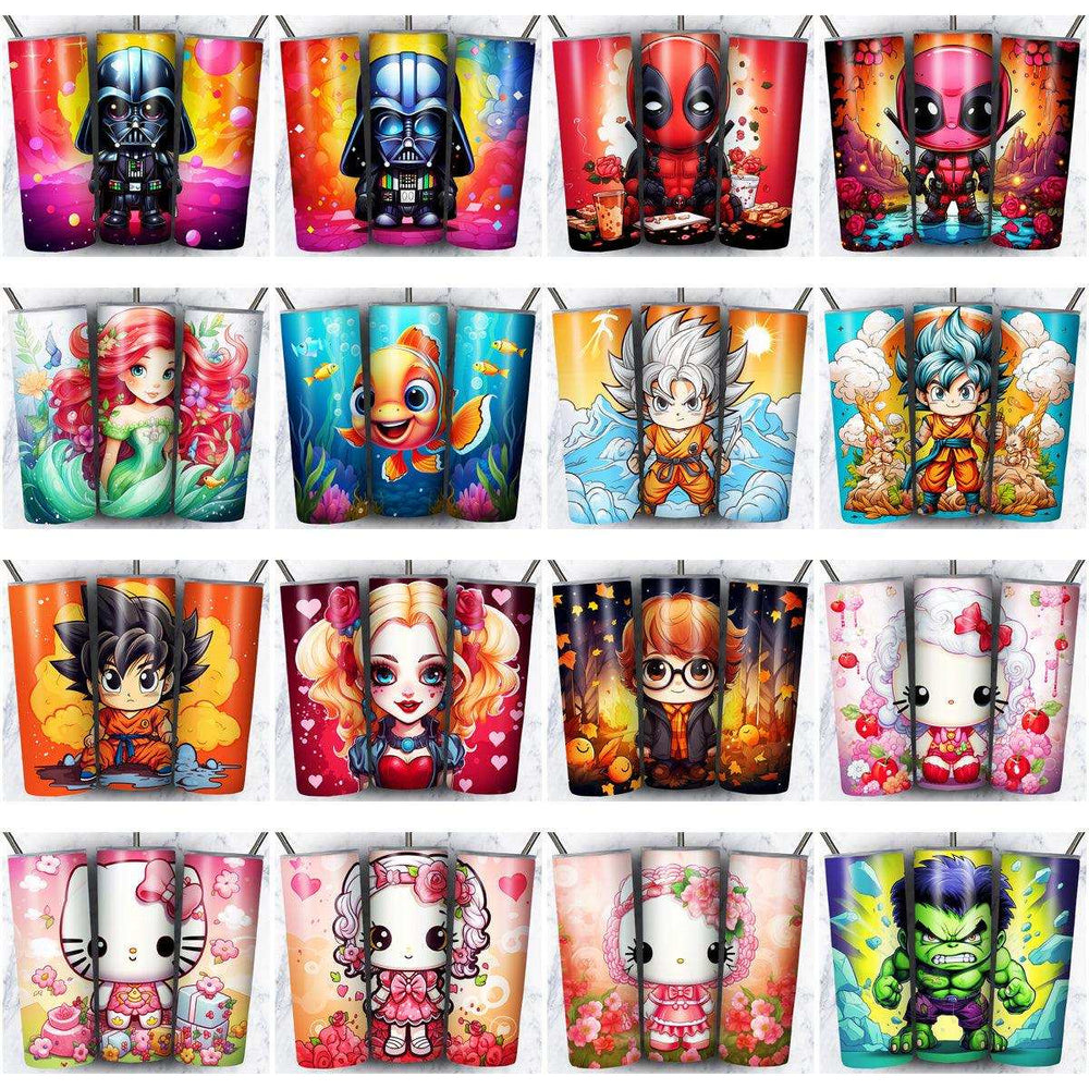 137 Colorful Cute Cartoon Tumbler Wrap Designs Bundle JPG