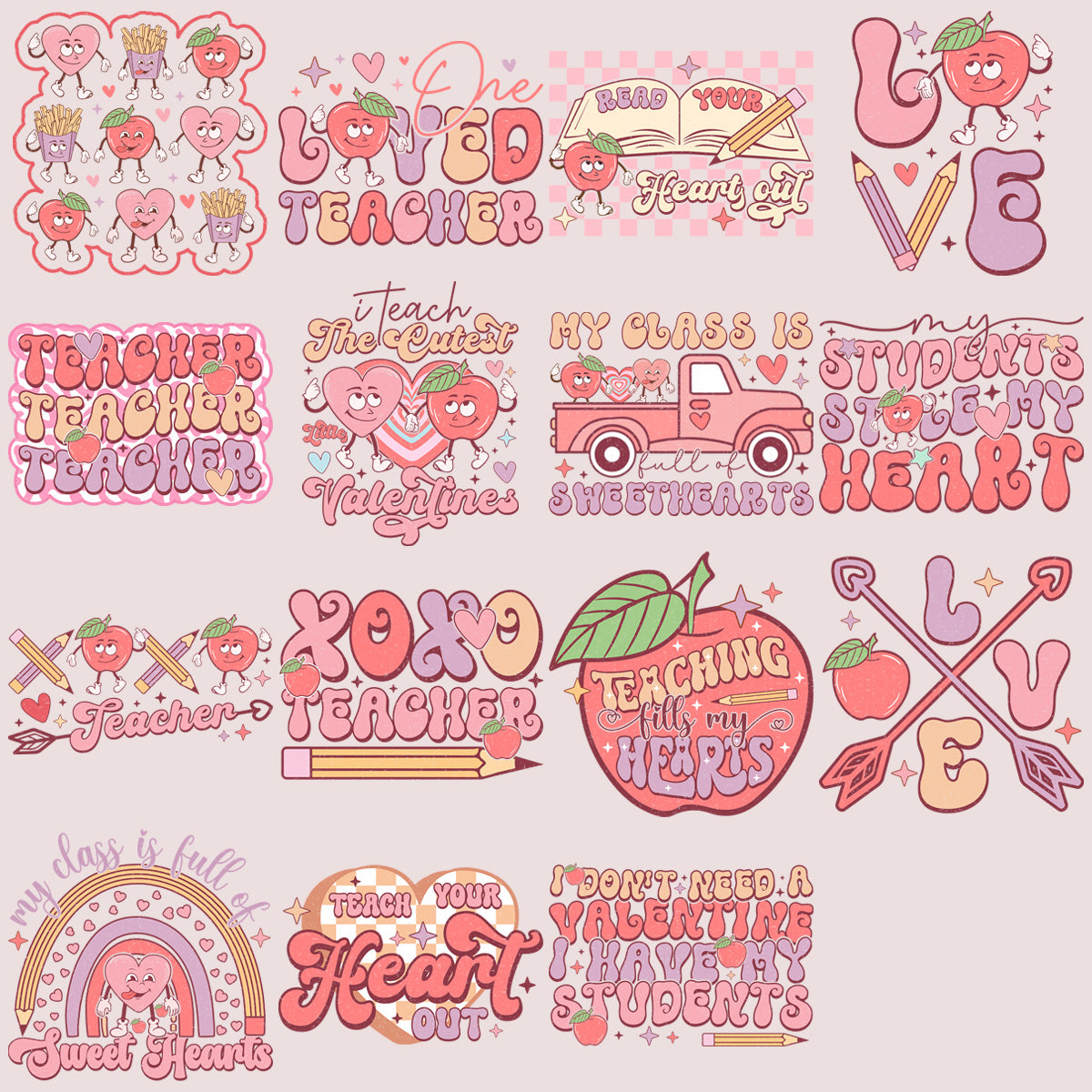 14 Teacher Valentine Designs Bundle Png