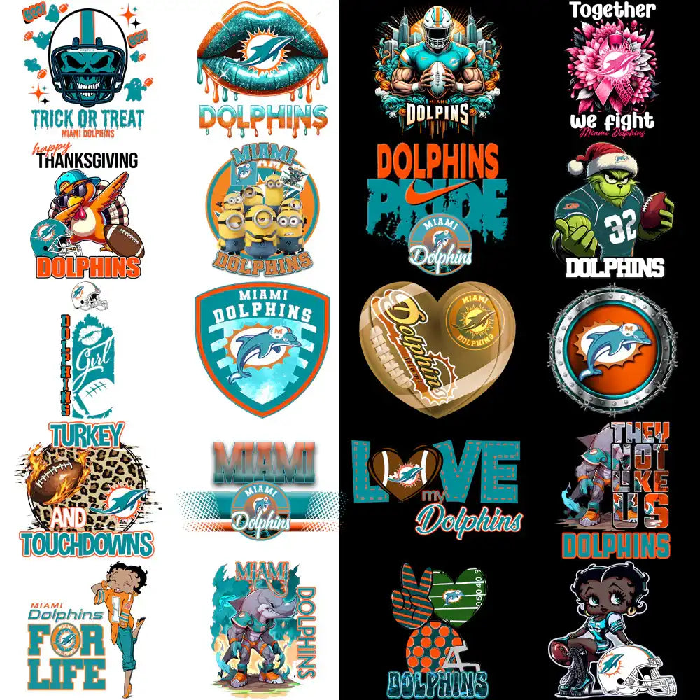 49 Miami Dolphins V2 Football Designs Bundle PNG