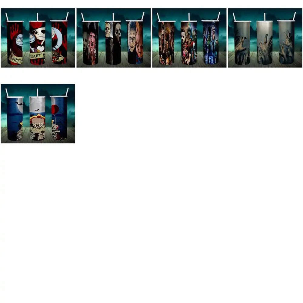 21 Horror Charachters Halloween Tumbler Wrap Designs Bundle JPG