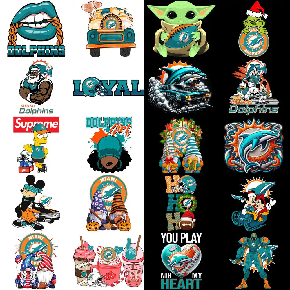 49 Miami Dolphins V3 Football Designs Bundle PNG