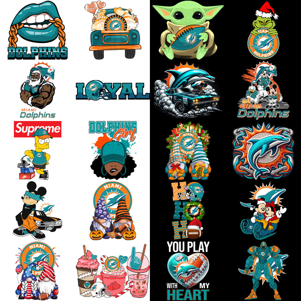 49 Miami Dolphins V3 Football Designs Bundle PNG