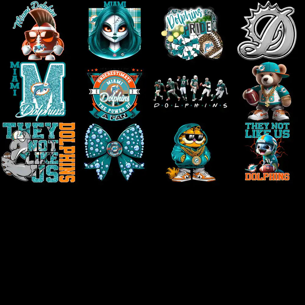 49 Miami Dolphins V3 Football Designs Bundle PNG