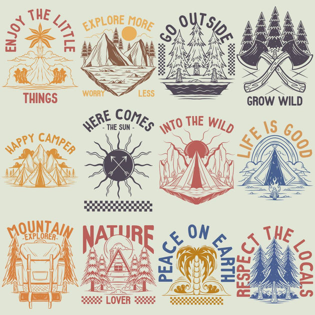 15 Outdoor Mountain Camping Designs Bundle PNG