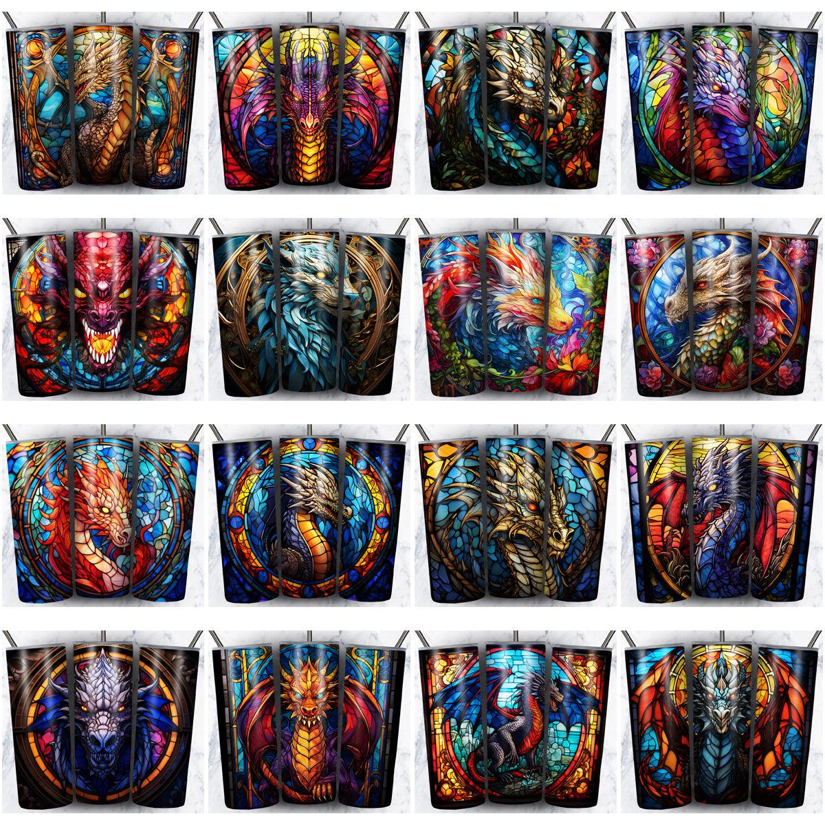 38 Dragon Stained Glass Tumbler Wrap Designs Bundle JPG