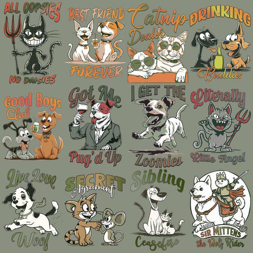 15 Pets Shenanigans Designs Bundle PNG
