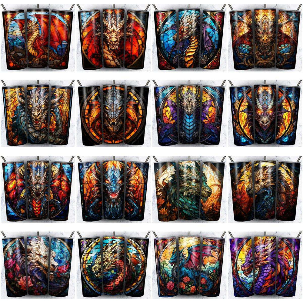 38 Dragon Stained Glass Tumbler Wrap Designs Bundle JPG