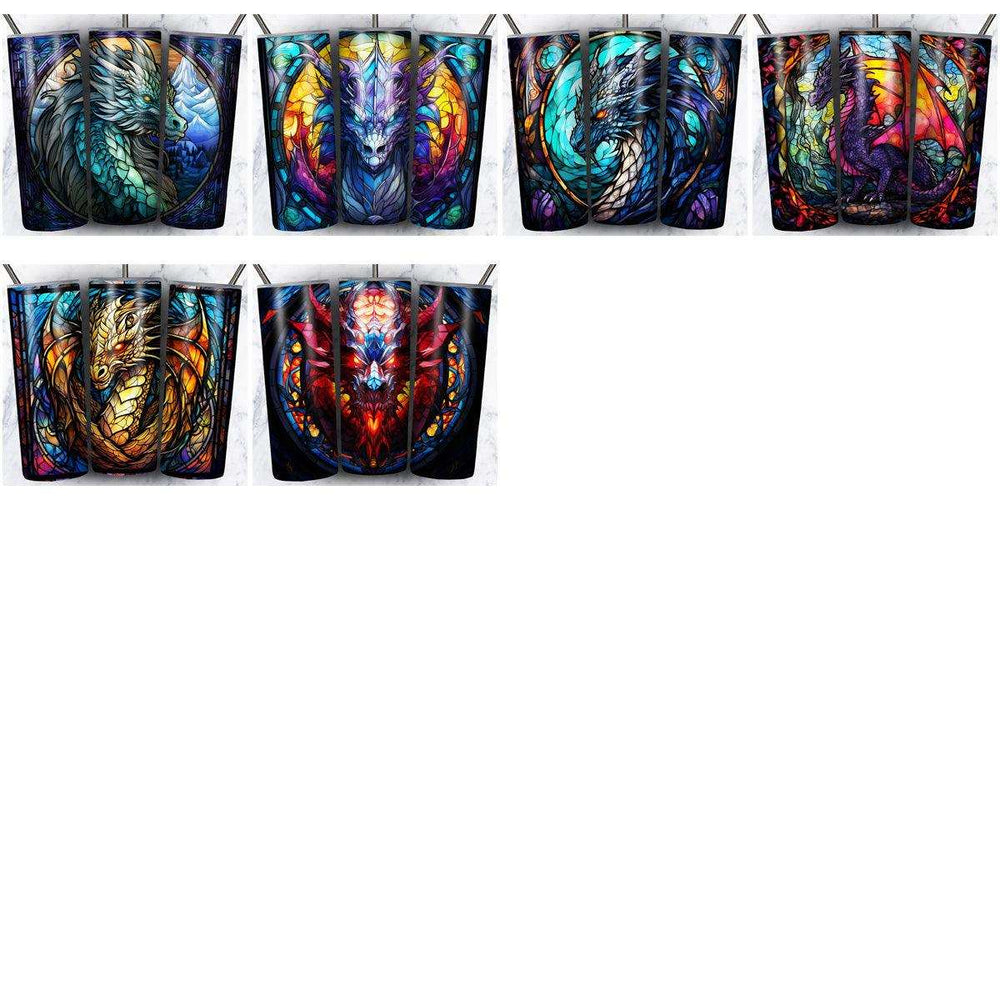 38 Dragon Stained Glass Tumbler Wrap Designs Bundle JPG