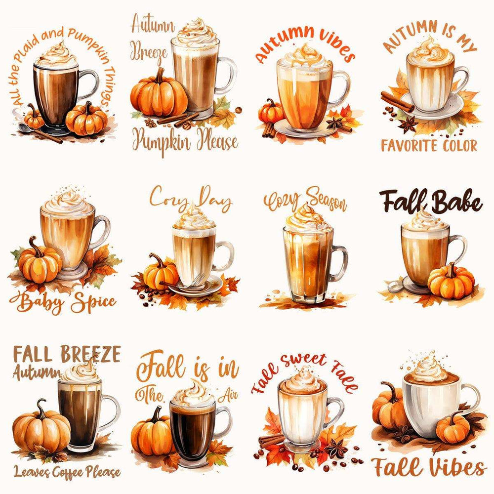 29 Pumpkin Fall Spice Coffee Designs Bundle PNG