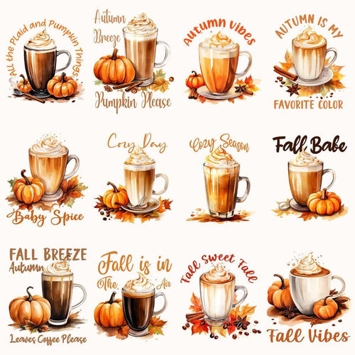 29 Pumpkin Fall Spice Coffee Designs Bundle PNG