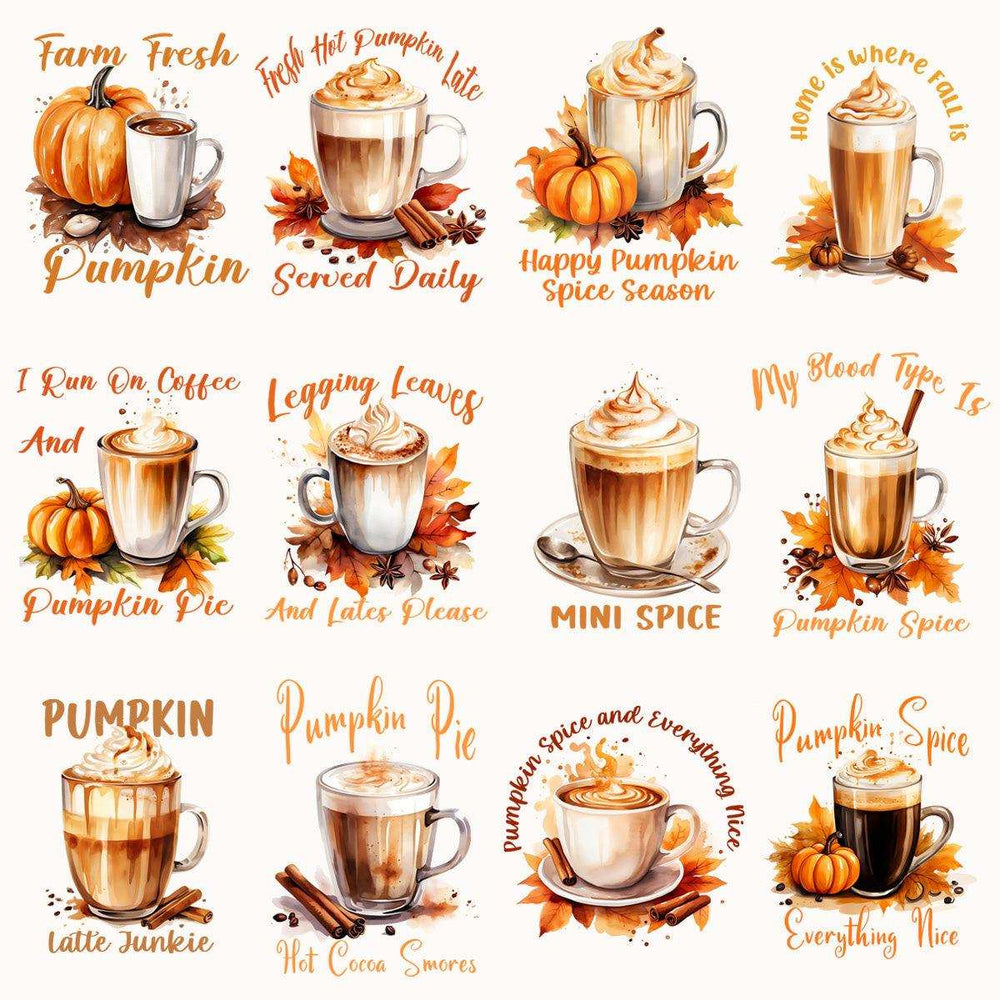29 Pumpkin Fall Spice Coffee Designs Bundle PNG