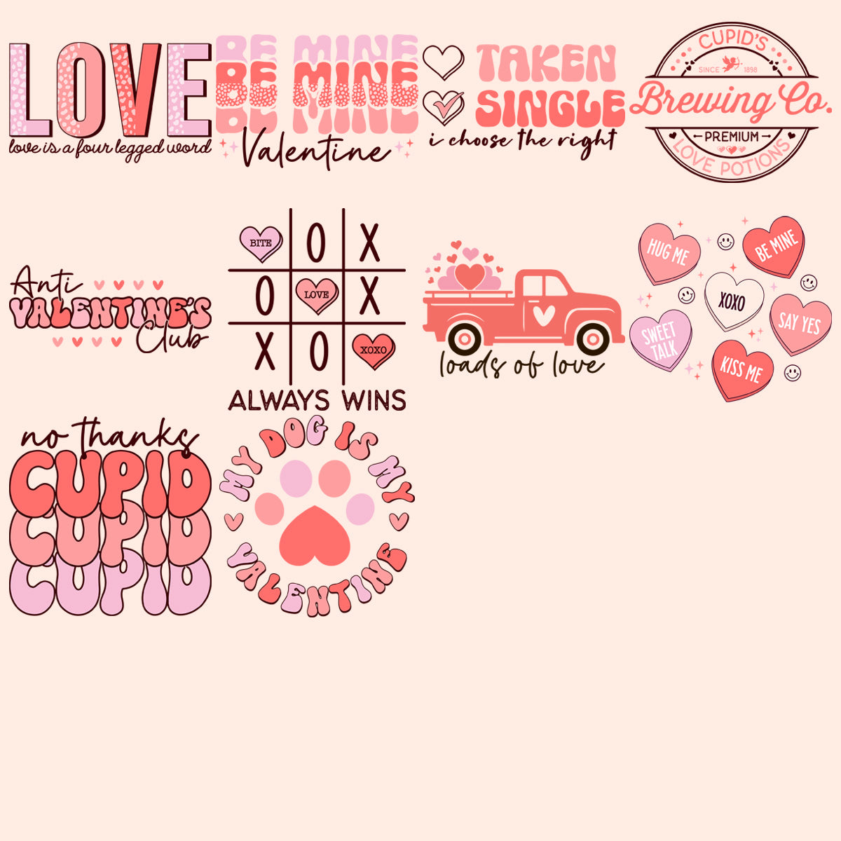 9 Valentine Designs Bundle Png
