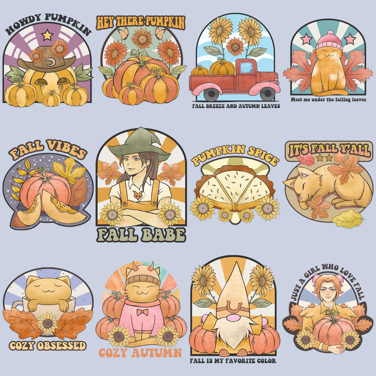 19 Retro Autumn Fall Designs Bundle PNG