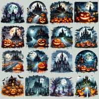 Load image into Gallery viewer, 49 Watercolor Halloween Castle Designs Bundle PNG
