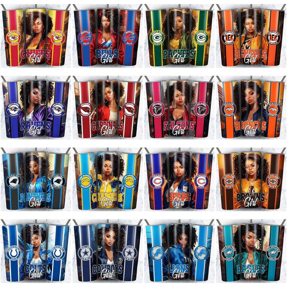 32 Football Black Girl Tumbler Wrap Designs Bundle JPG