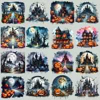 Load image into Gallery viewer, 49 Watercolor Halloween Castle Designs Bundle PNG
