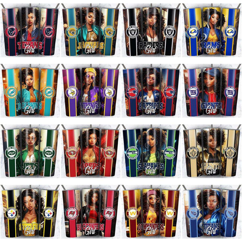 32 Football Black Girl Tumbler Wrap Designs Bundle JPG
