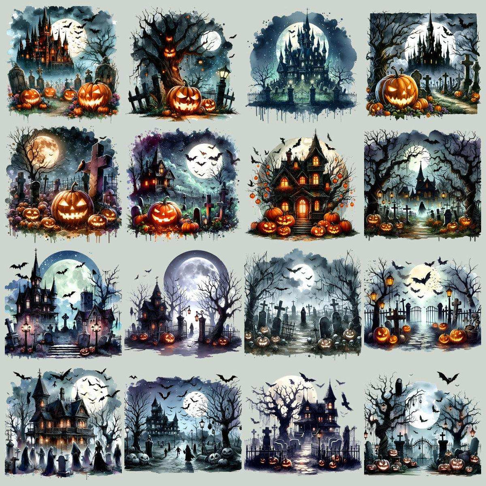 49 Watercolor Halloween Castle Designs Bundle PNG