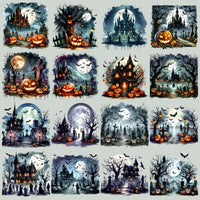 Load image into Gallery viewer, 49 Watercolor Halloween Castle Designs Bundle PNG
