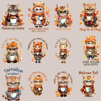 Load image into Gallery viewer, 23 Retro Fall Cat Coffee Designs Bundle PNG
