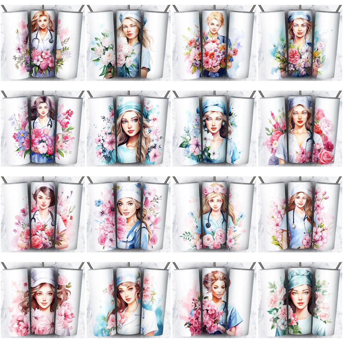 45 Nurse Floral Tumbler Wrap Designs Bundle JPG