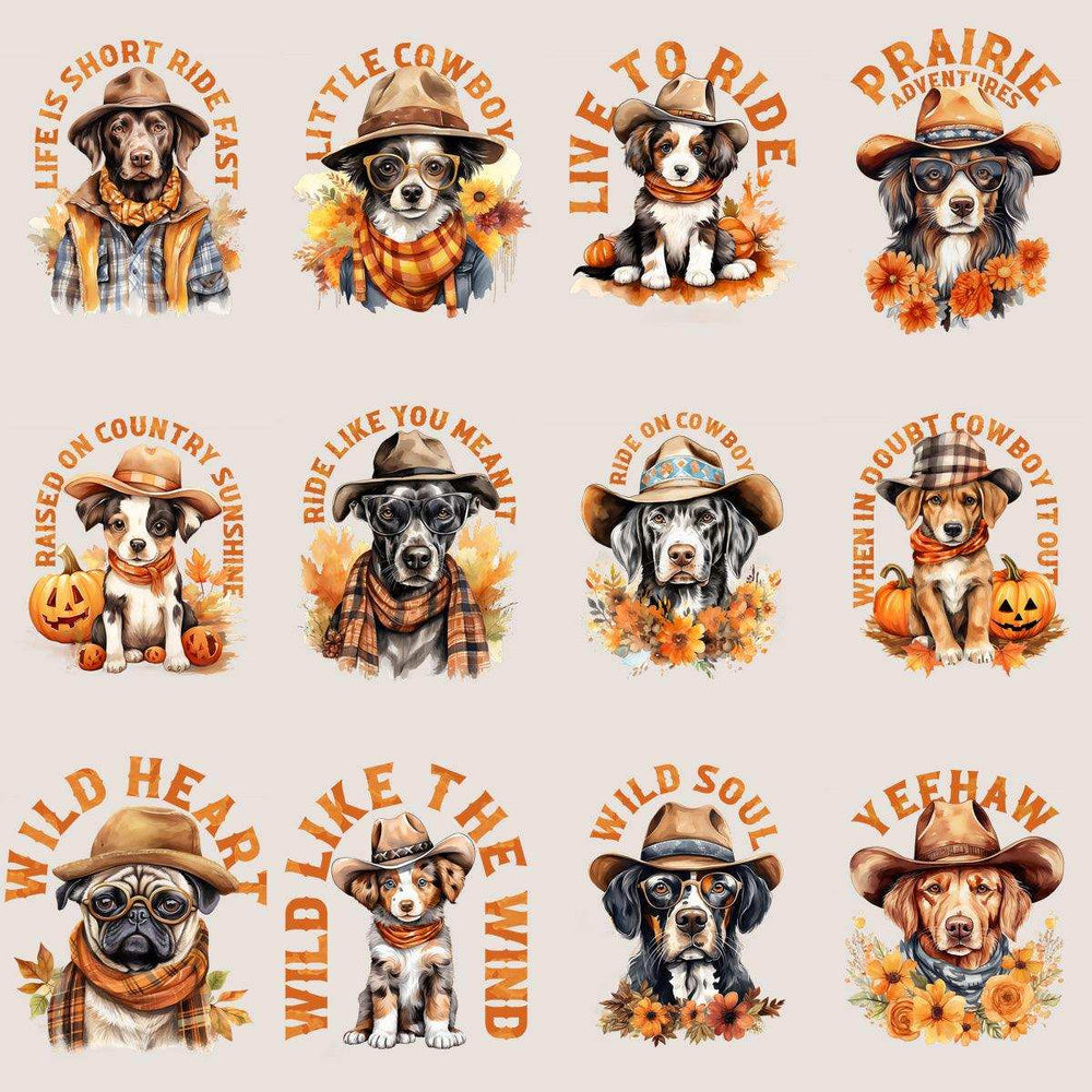 23 Retro Fall Cowboy Dog Designs Bundle PNG
