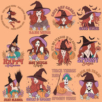 Load image into Gallery viewer, 13 Retro Halloween Witch Designs Bundle PNG
